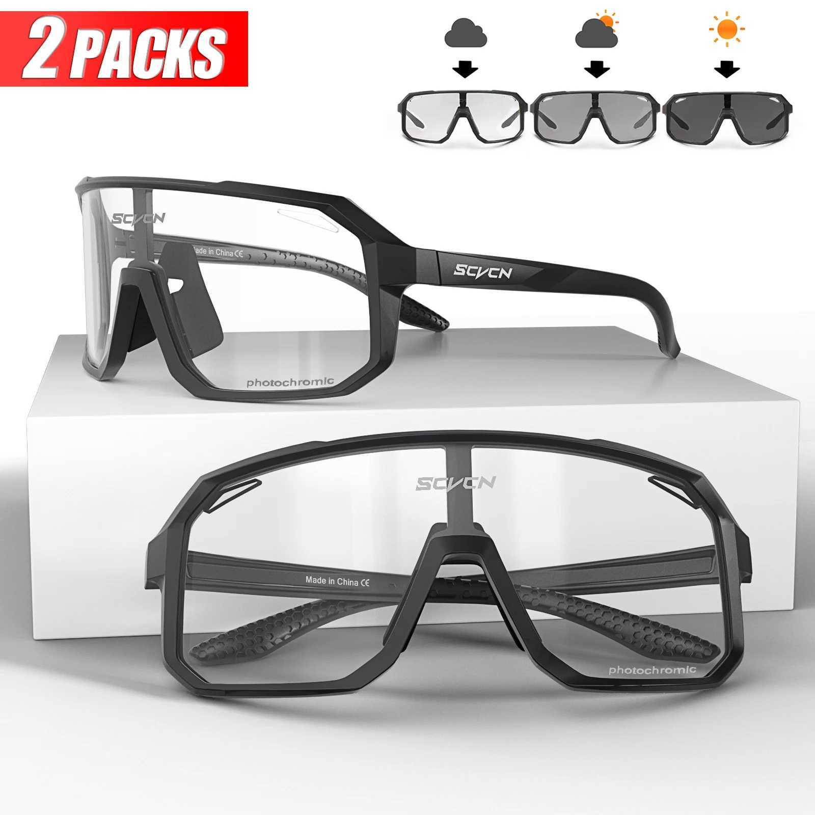 2 Packs Photochromic Riding Cycling Sunglasses Mtb Cycling Glasses Goggles Bicycle Mountain Bike Mens Women Sport Eyewear J250919