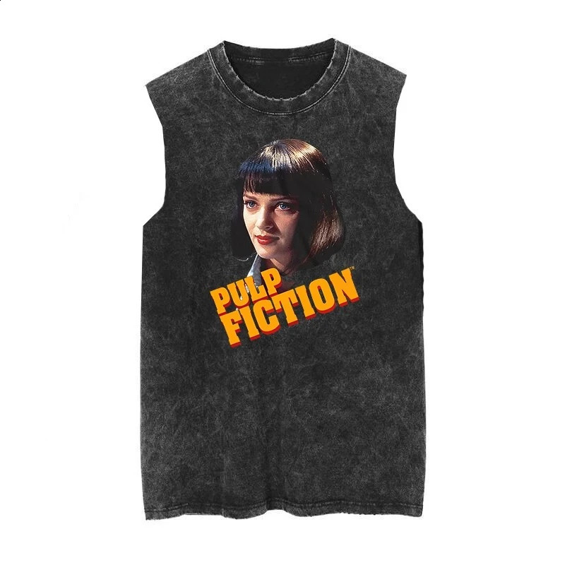 Quentin Pulp Fiction film print vest distressed washed vintage sleeveless Tshirt Mens Womens Gym Clothing Summer Tank Top 2025250919