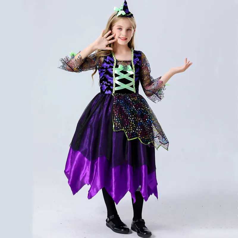 Girls Halloween Witch Costume Kids Carnival Party Cosplay Evil Dark Fairy Witch Ball Gown Fancy Dress Children Princess Dress L250918