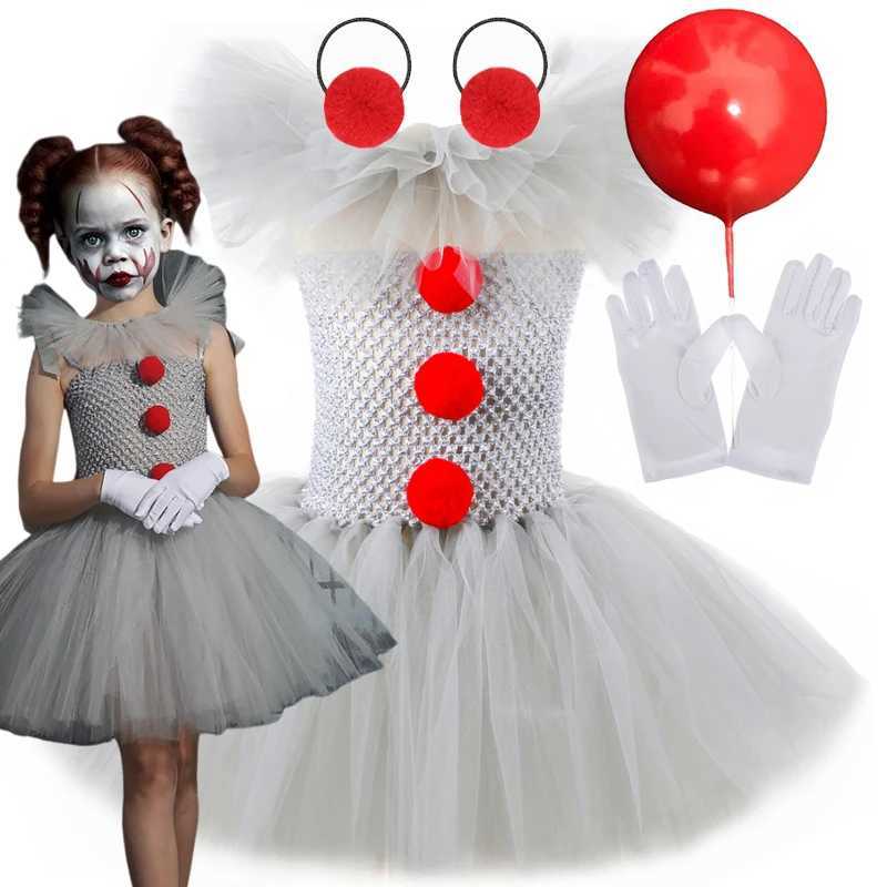 Halloween Girls Cosplay Gray Joker Costume Tutu Dress Creepy Clown Kids Carnival Party Clothes Children Tulle Fancy Party Dress L250918