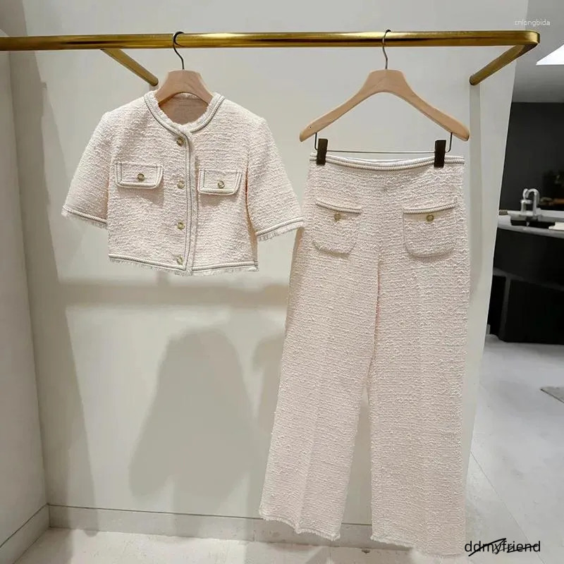 Women's Jackets Women 2025 Early Spring Casual Vertical Striped Suit Collar Short Jacket / Straight Trousers ddmyfriend