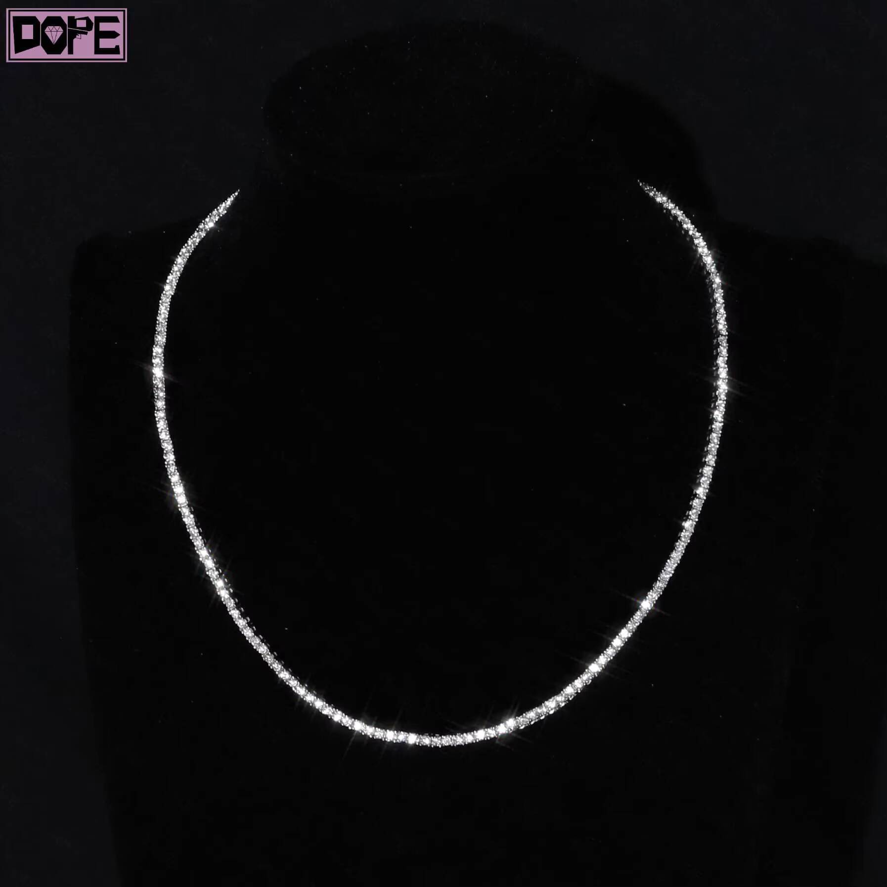 2MM Tennis Chain 925 Silver Tennis Necklace Iced Out Bling Hiphop Moissanite Tennis Chain