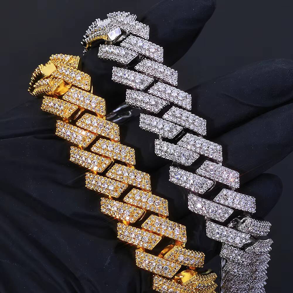 NUOYA 20MM Heavy Duty Miami Cuban Link Chain Necklace Silver Plated Iced Out Moissanite Stones Luxury Hip Hop Jewelry