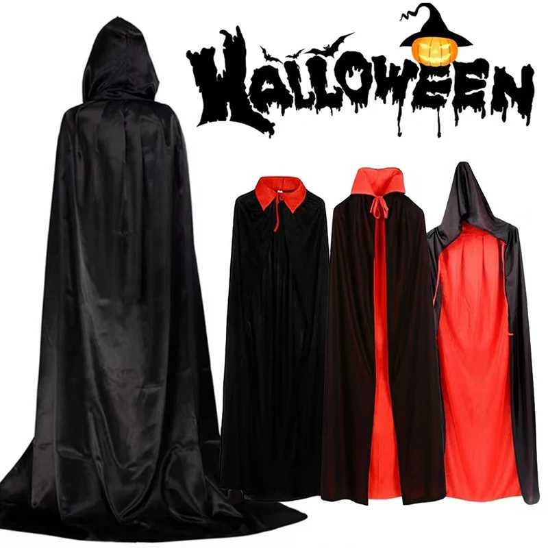 Halloween Adult Child Hooded Cloak Medieval Costume Black Red Reversible Vampire Witch Wicca Cosplay Costume Stand Collar Cloak L250918