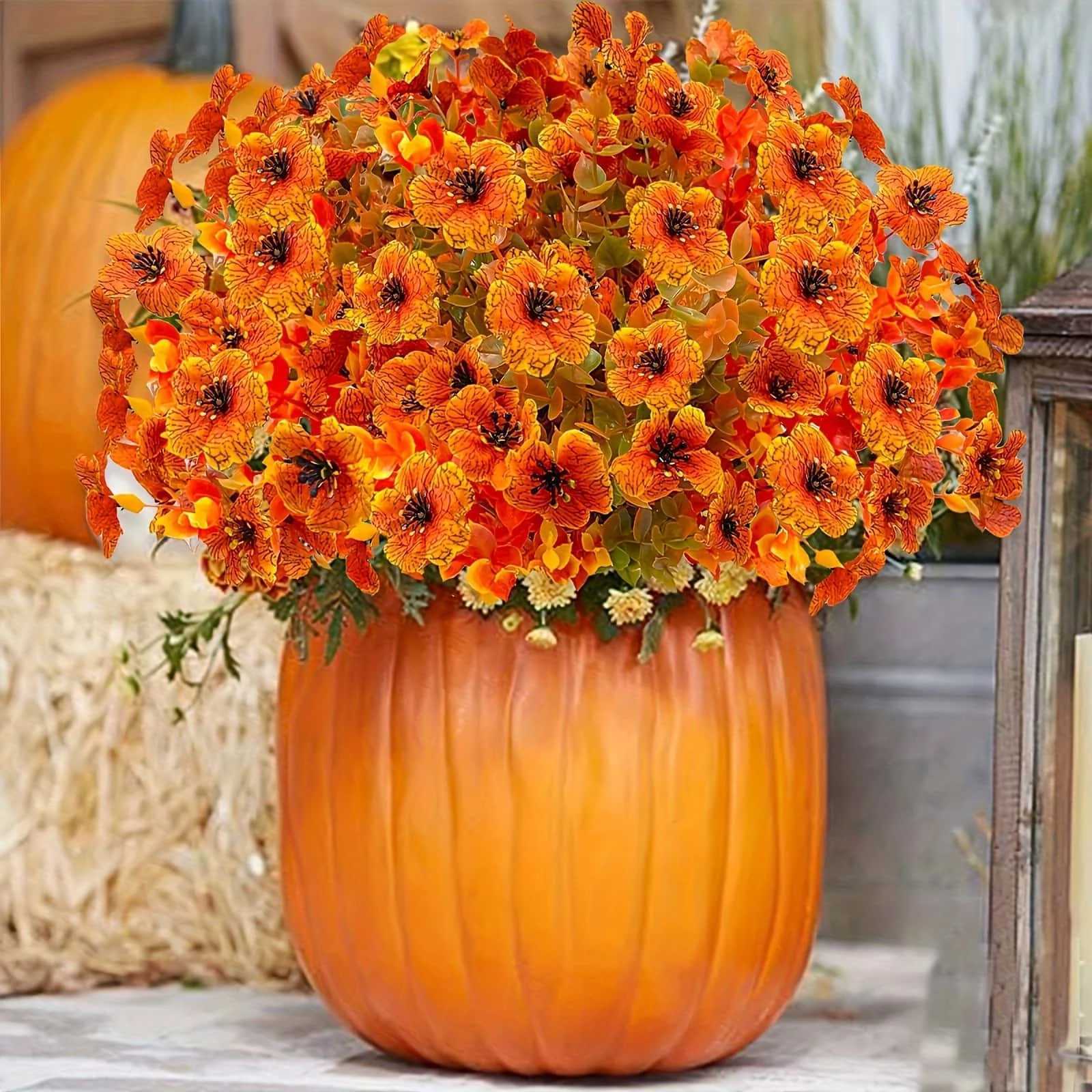 8PCS Artificial flowers Orange Yellow Realistic Plastic autumn Decor for Thanksgiving Halloween Diwali Celebrations C250919