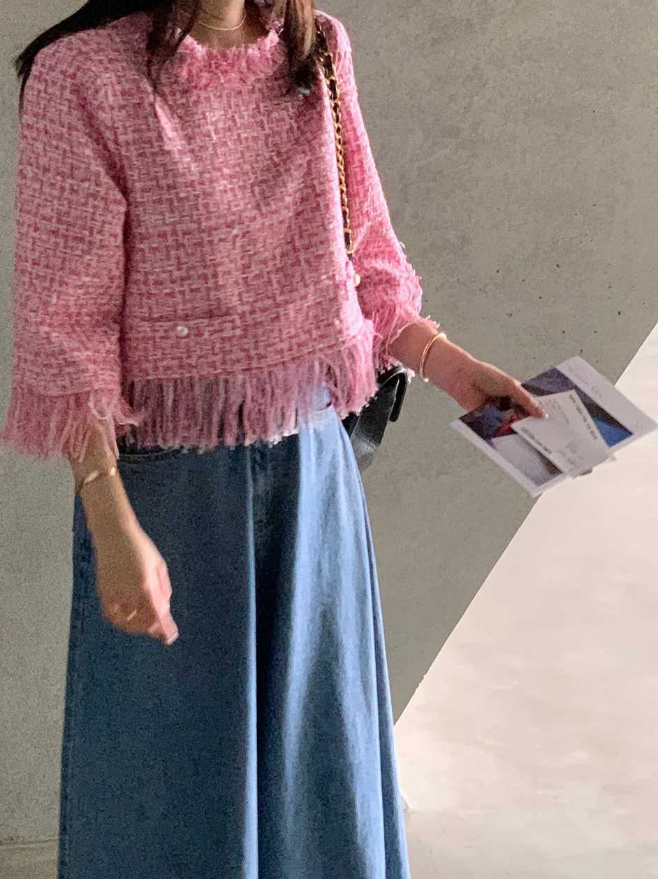 French Sle Fringed Tweed Womens ort Coat Sweet Youthful Autumn New Knitted Cardigan Small Fraance Sle Outerwear Z250918