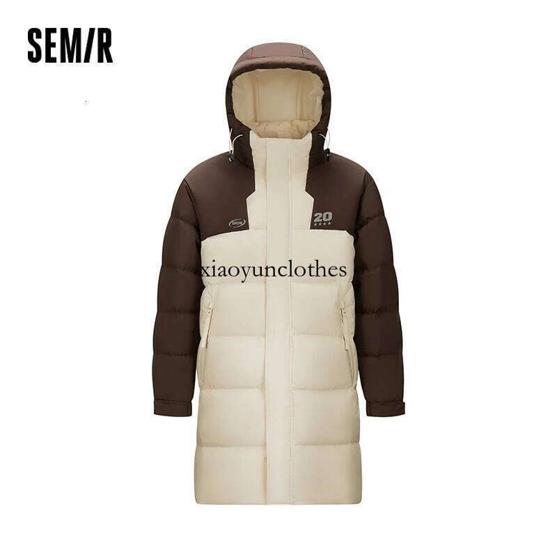 Semir Mid-Length Down Jacket Men Color Block Hooded Sports Style Coat 2025 New Winter Trendy Look