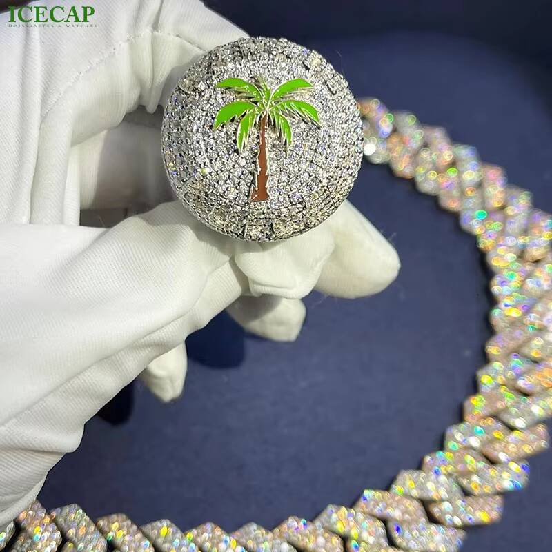 LIFENG Mens Hiphop Coconut Palm Shape Ring Iced VVS Moissanite Diamond 925 Sterling Silver Hip Hop Rappers Fashion Accessory