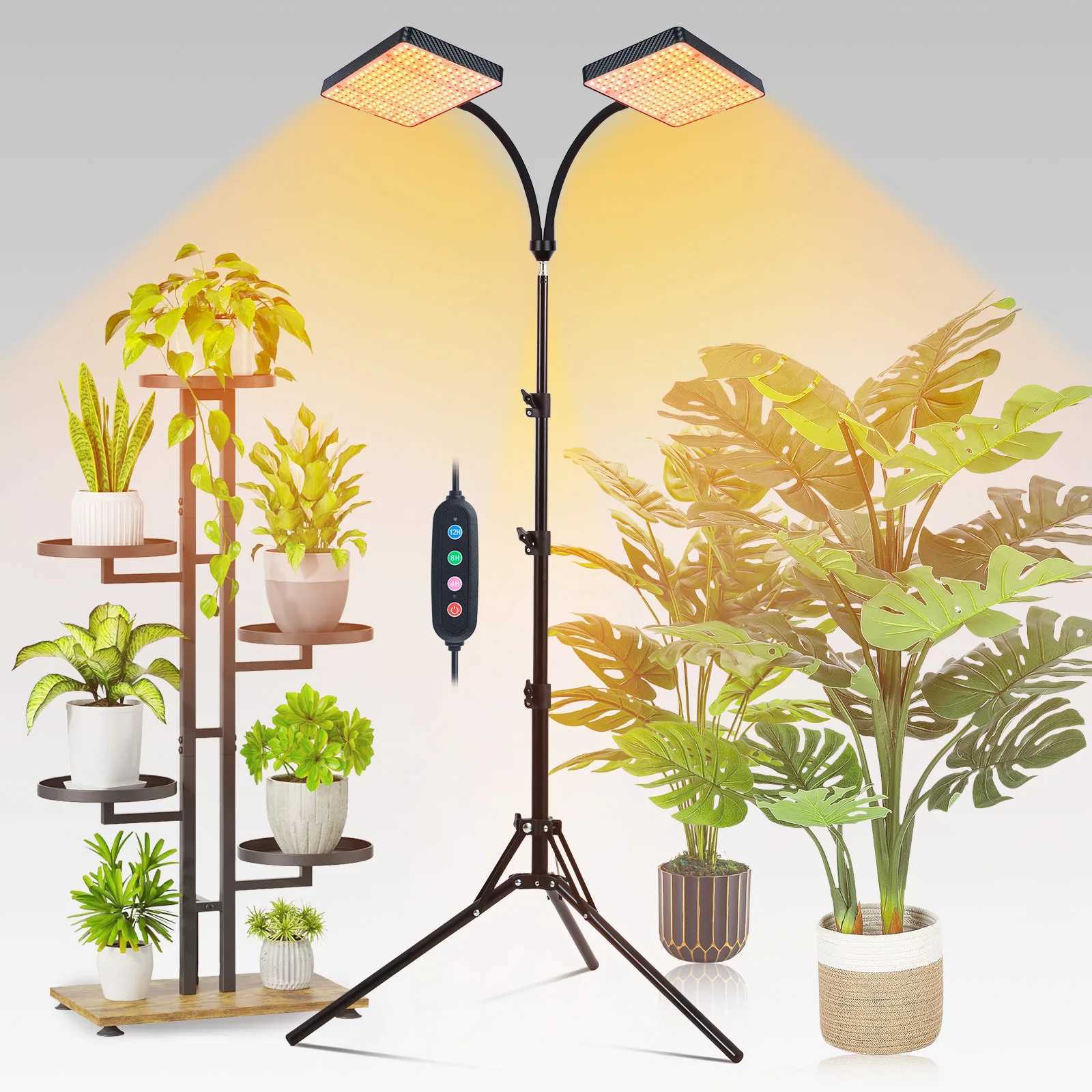 2Head Grow Light with Stand 50W FECiDA 2025 Grow Lights for Indoor Plants Full Spectrum LED Plant Grow Light for Houseplants C250919