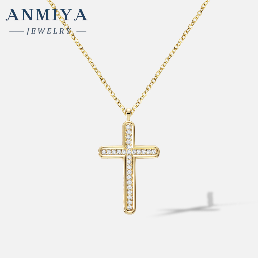 Chic Simple 925 Sterling Silver Cross Chain Zircon Cross Necklace Plated 18K Gold for Women