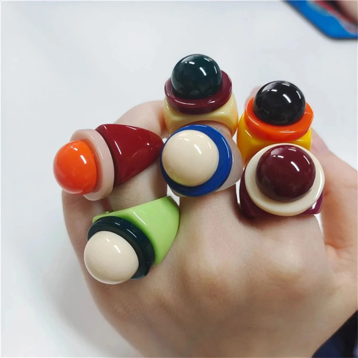 Colorful Y2k Hip Hop Acrylic Rings Set For Women Fashion Transparents Geometric Resin Finger Rings Female Party Jewelry Gift 250918
