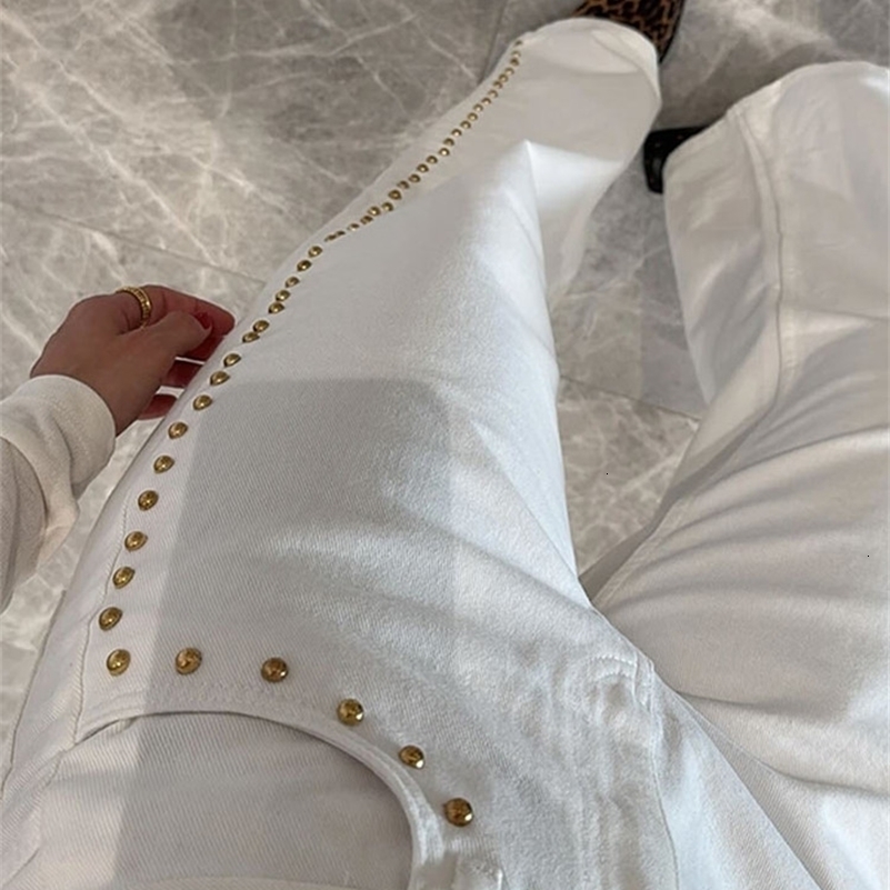 Street Bead White Jean Women Chic Baggy Wide Leg Straight Pocket Zipper Denim Long Pants 2025 Spring Casual Commute Lady Trouser Z260313