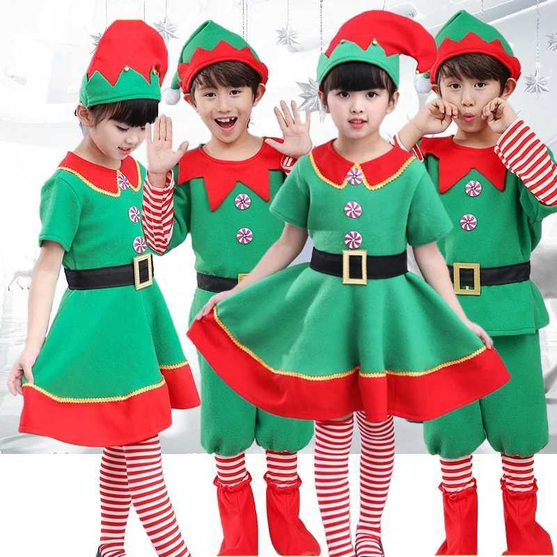 Christmas Santa Claus Costume Adult Kids Family Green Elf Cosplay Outfits Carnival Party New Year performance Xmas Dress Gift L250918