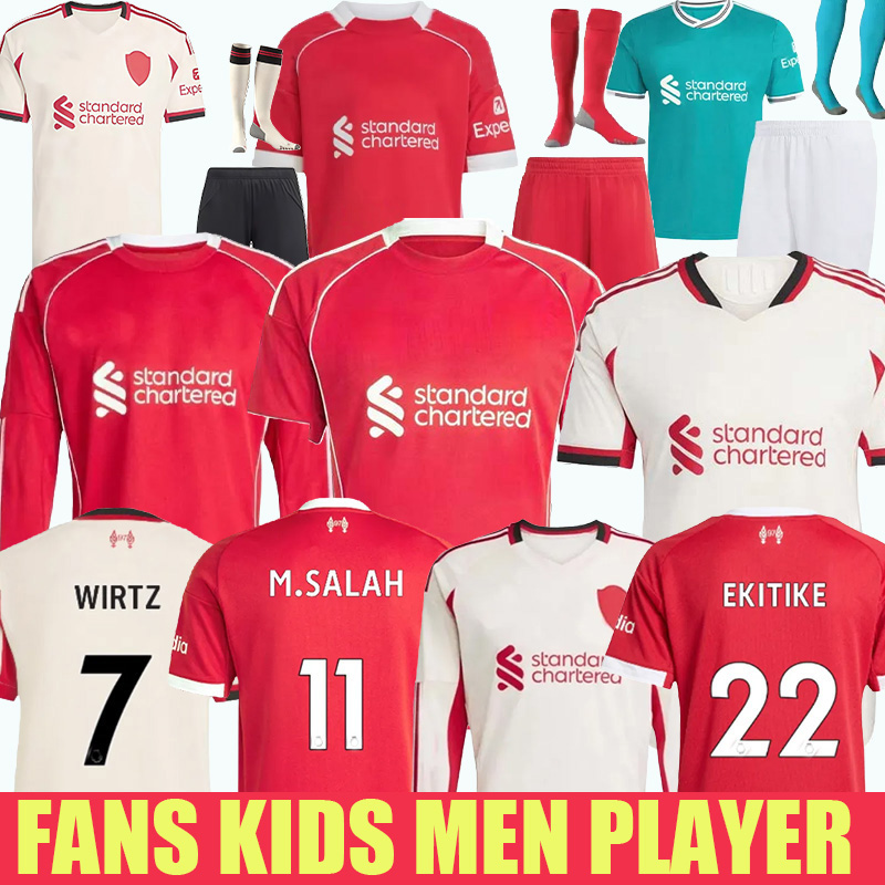 25 26 Wirtz SALAH jersey Ekitike MAC ISAK ALLISTER Kerkez GAKPO DARWIN SZOBOSZLAI Jeremie Frimpong Long sleeves soccer jerseys Mens Kids Kit sock Full sets 2025 2026