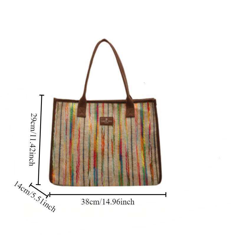 Designer Bag Luxury Bag Large Capacity Commuting Women's Single Shoulder Diagonal Cross Bag, Stylish And Versatile,Rainbow Striped Canvas Tote Ba