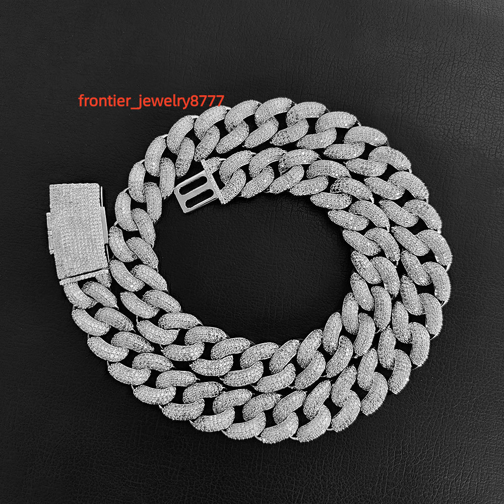 NUOYA Iced Out Full Pave Moissanite Cuban Necklace 18mm Chunky Chain Silver Plated Bling Custom Fine Jewelry for Women