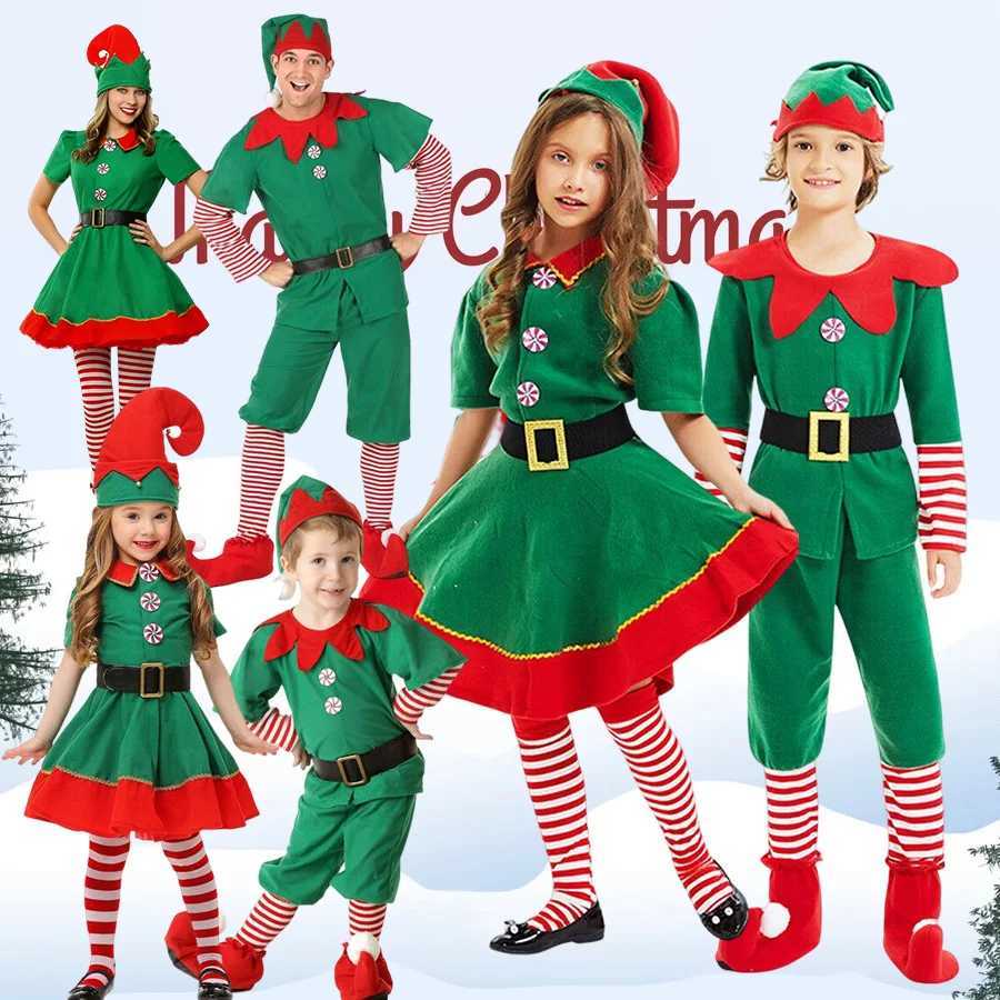 Cute Christmas Elf Cosplay Clothing Girls Boys Santa Party Green Fairy Pixie Suit for Kid and Adult Xmas Family Matching Apparel L250918