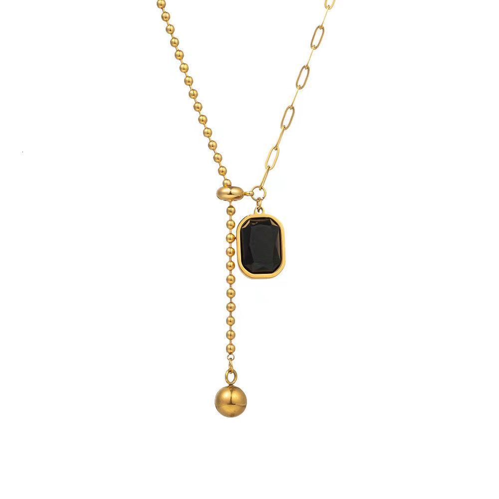 Adjustable Tassel Square Pull-Out Titanium Steel Necklace for Women 2023 New Niche Design Sweater Chain Internet Celebrity