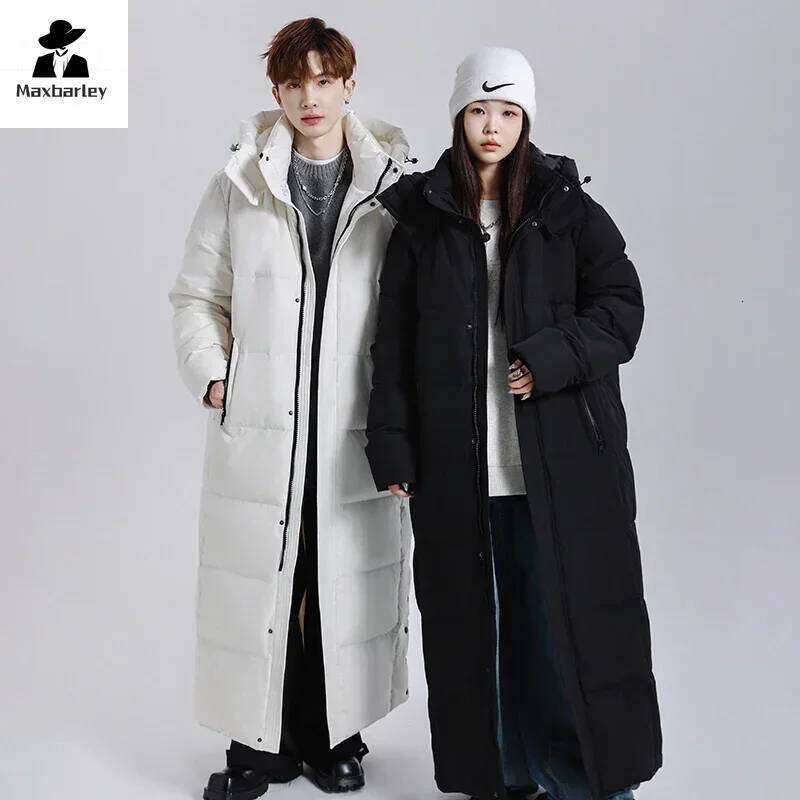 Winter Long Men's Women's Lightweight Hooded Goose Down Warm Parka Streetwear Snow Thick Puffer Jacket