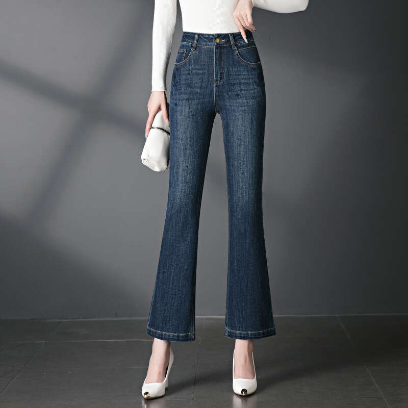 womens jeans Jeans Women New Autumn High Waist Slim Fit Petite Flared Women's Pants Embroidered for Middle-aged and Elderly 2095