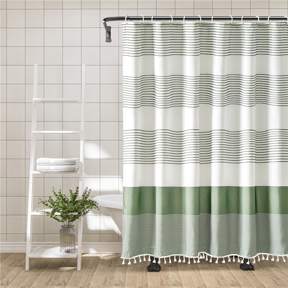 YL-37224 printed bamboo cloth stripes simple tassel waterproof thick bathroom shower curtain toilet partition curtain