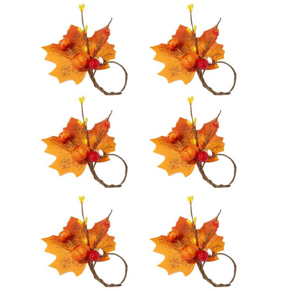 6Pcs Fall Themed Fall Napkin Ring Yellow Silk Harvest Napkin Holder Maple Leaf and Pumpkin Style Simulated C250919