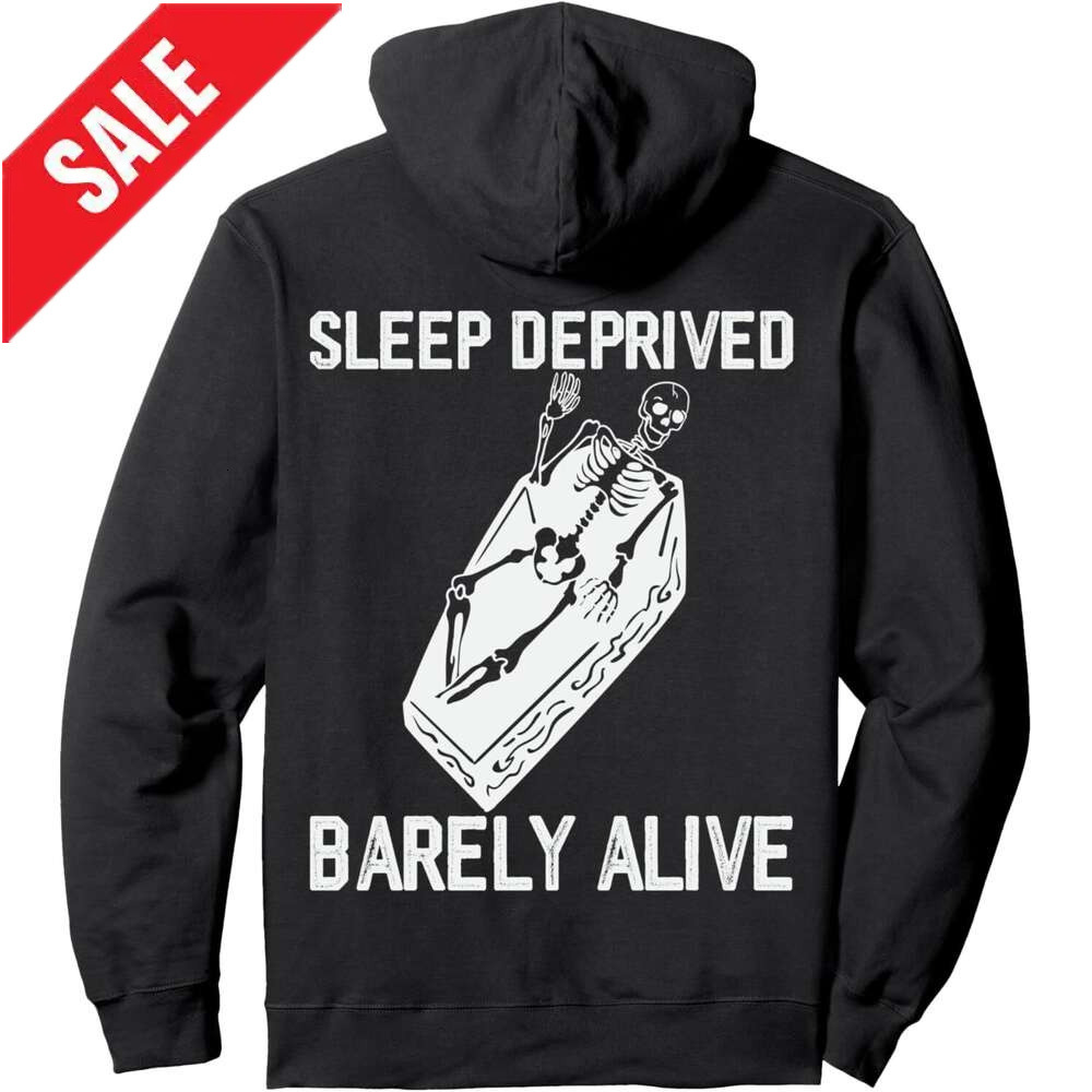 Hoodie for Mens Womens Funny Skeleton Sleep Deprived Barely Alive Halloween Skull Pullover Hoodie Hoodies Sweatshirt pullover jacket Long sleeve 2025