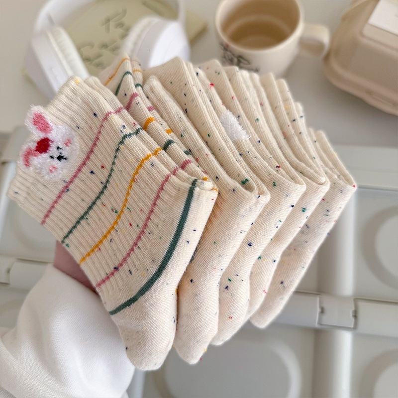 Yarn Plush Bunny for Women Spring Summer Mid-Calf Ins Trend Korean Cute Sweet Cartoon Long Socks