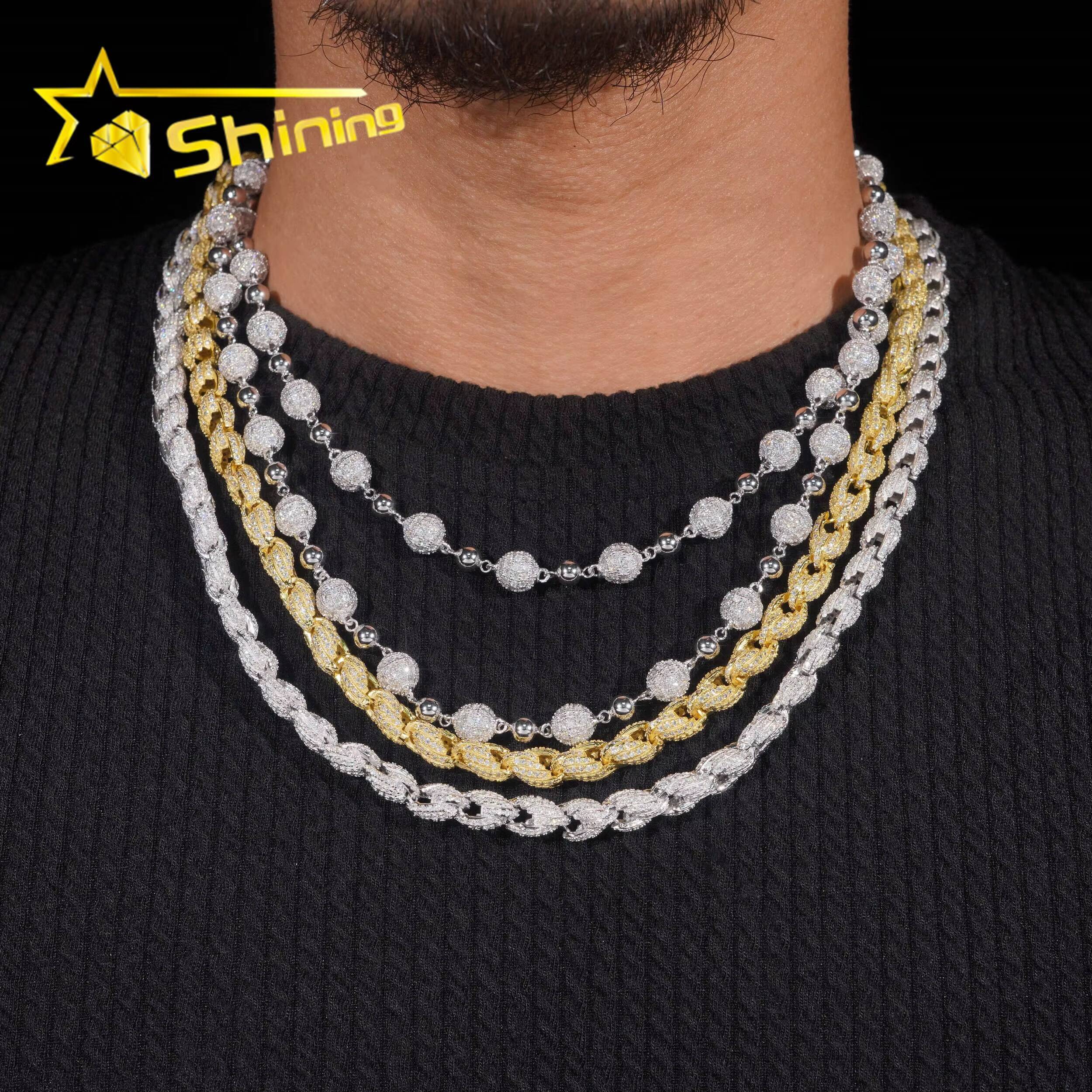 New Arrivals Hip Hop Style Iced Out 925 Silver Rope Chain Ball Necklace Moissanite Diamond Chain