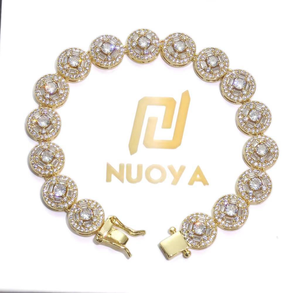 NUOYA VVS Moissanite Cluster Tennis Chain Mixed Inlay Baguette Diamond 925 Silver Tennis Chain Bracelet Hip Hop Custom Jewelry
