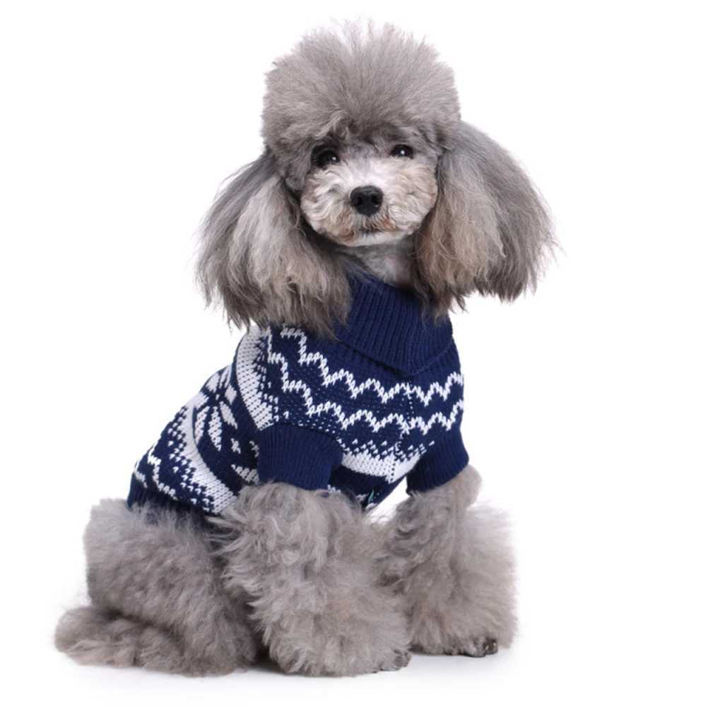 Christmas Pet Sweater Turtleneck Puppy Costume Snowflake Design Festive Dog Clothes Winter Party Supplies Blue Xl Size S25911