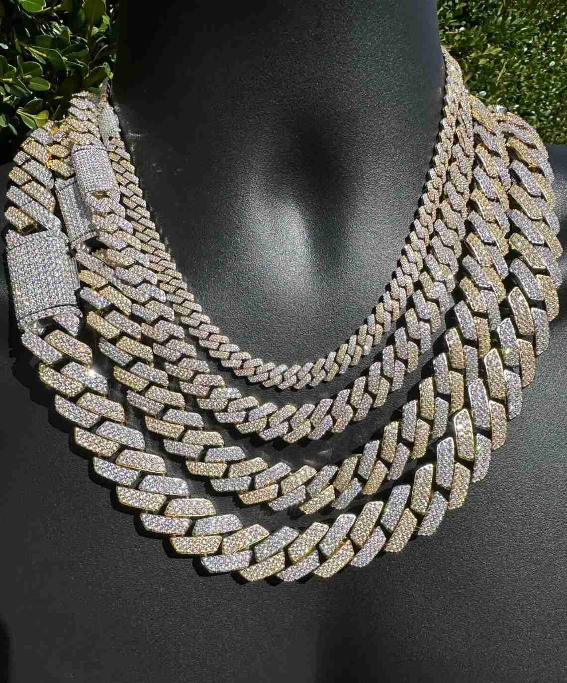 Two Tone Rapper Style Hip Hop Necklace S925 8mm 12mm 16mm Moissanite Diamond 2 Row Prong Setting Miami Cuban Link Chain