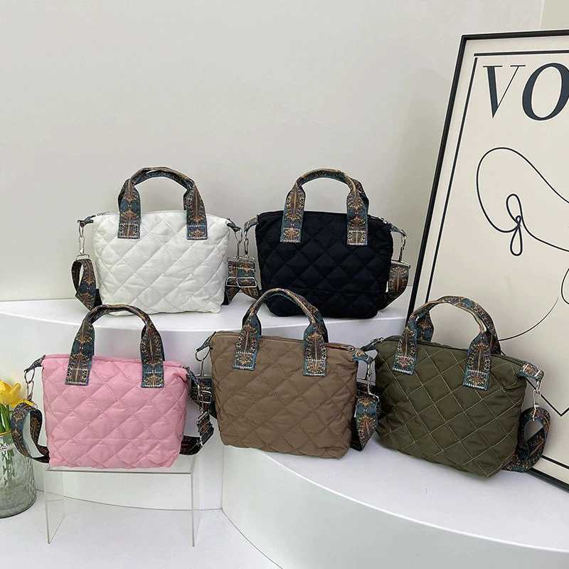 Trendy Womens Quilted Puffer Tote Crossbody Handbag with Wide Shoulder Belt Cotton Padded down Bag Z250915