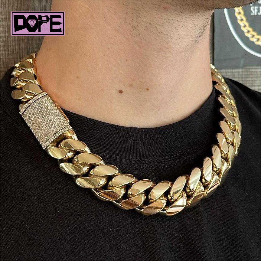 20mm Cuban Link Chain Customized Trend Moissanite Clasp 925 Silver Gold Plated Monaco Chain Plain Cuban Chain