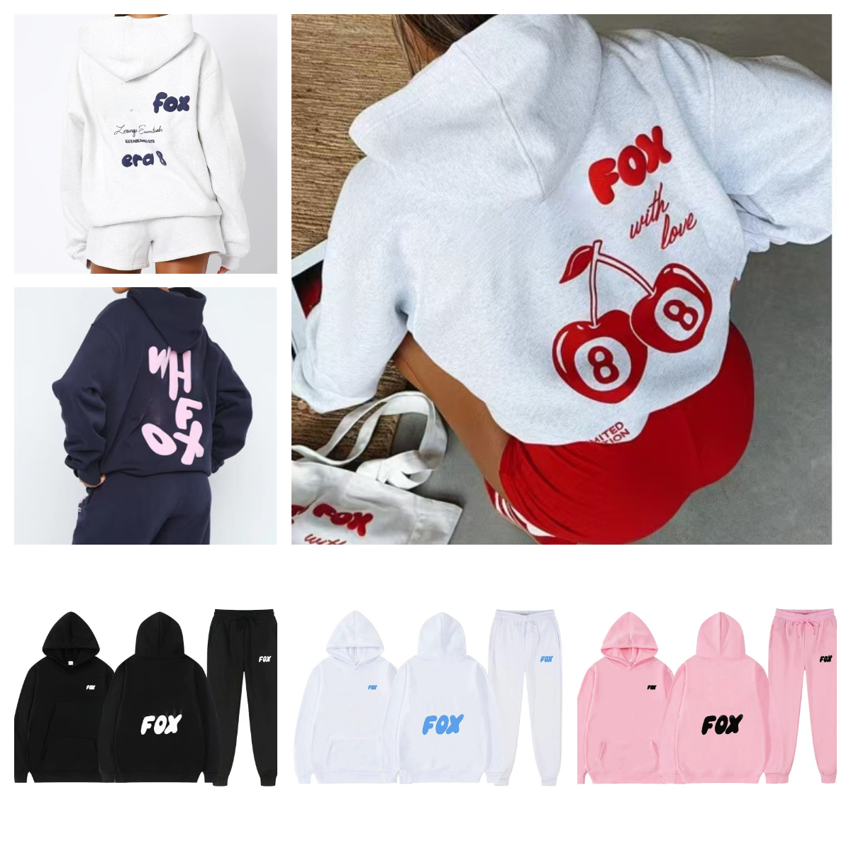 Designer white foxness Womens Hoodie Sports Set High Quality Fashion Street Hip Hop Autumn Winter Womens Two Piece Printed Pants Sports Set Sweatshirts