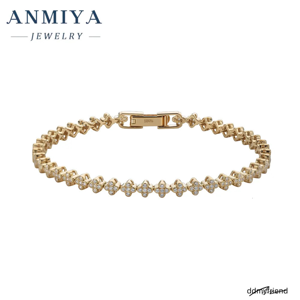 Sier Fashion Charm Inlaid Four Leaf Zirconia Tennis Chain Clover Waterproof Bracelet For Women ddmyfriend