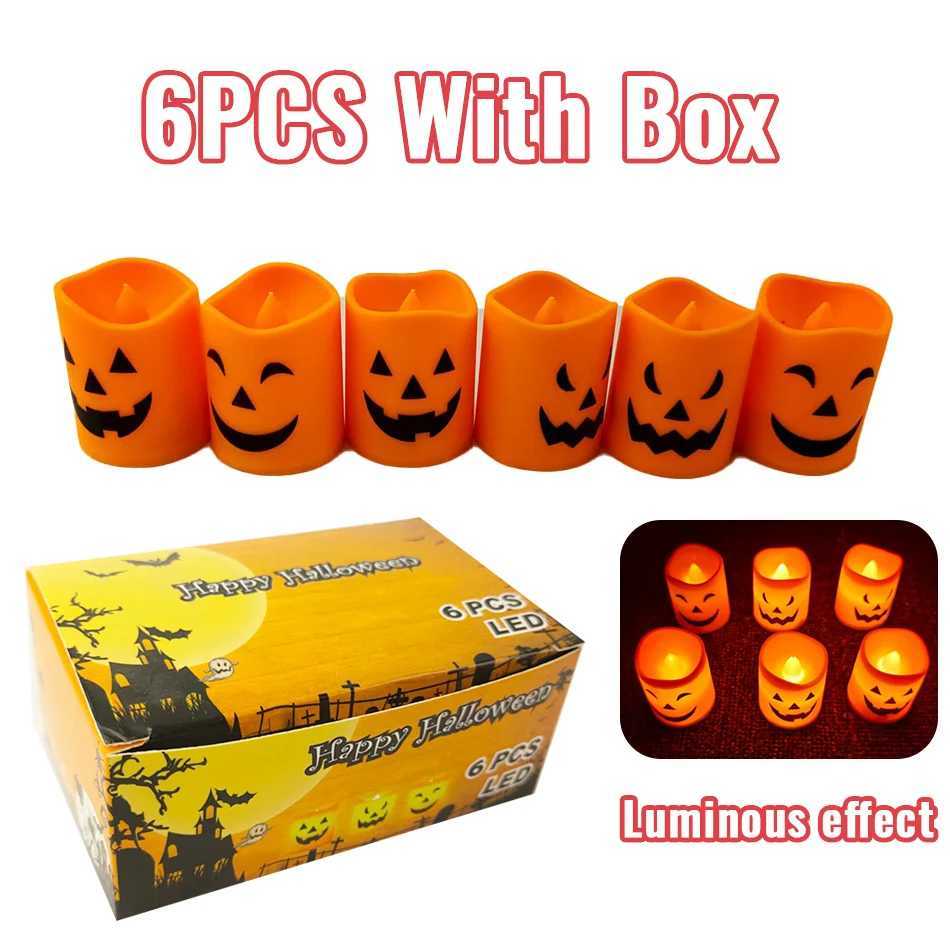 Hot 6PCS Halloween Pumpkin LED Electronic Candle Light Battery Powered Flameless Candles Home Decor Lamp Party Ornaments Props C250919