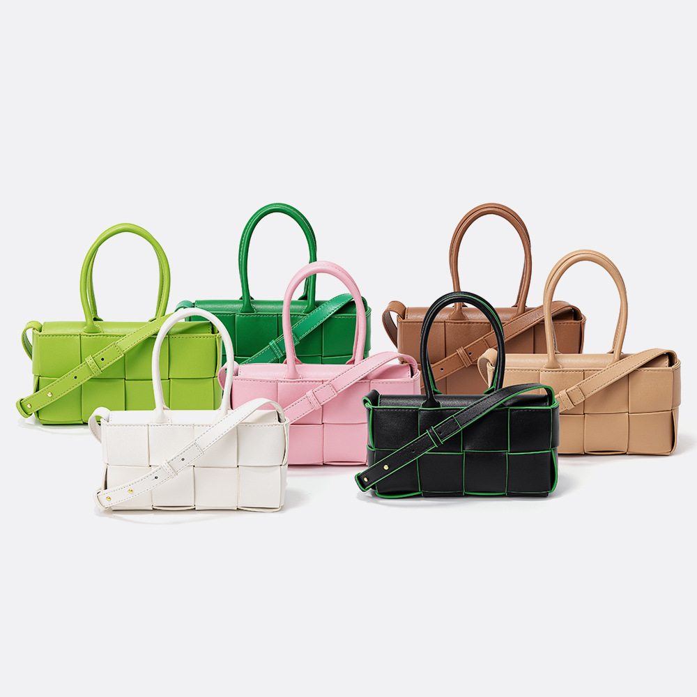 2025 new women's handbag genuine leather woven bag designer small square bag