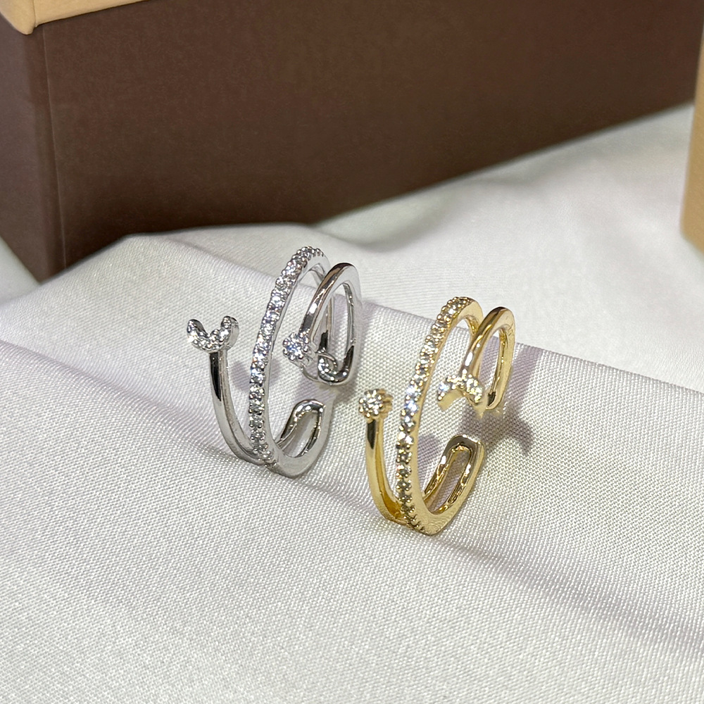 Gold - Toned Open Cuff Ring With Crystal Accents Delicate Daily & Chic Jewelry Gift For Her High - Quality And Stylish Accessory