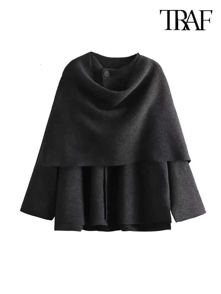 TRAF Womens Fashion Fall and Winter Comfortable Casual Commuter Coat Knitted Loose Warm Coat Asymmetric Elegant Split Jacket Z250918