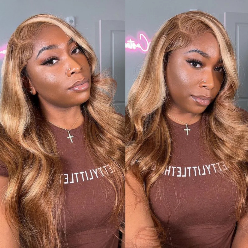 Highlight Body Wave Human Hair Wigs 13x4 13x6 HD Lace Frontal Wig Honey Blonde Brazilian Hair Glueless Pre Plucked Wear And Go Natrural Hairline for W