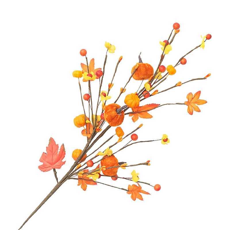 Artificial Maple Leaf Branches Pumpkin Berry Harvest Autumn Ornament Halloween Decor Home Thanksgiving Glossy Berry Twigs Decor C250919