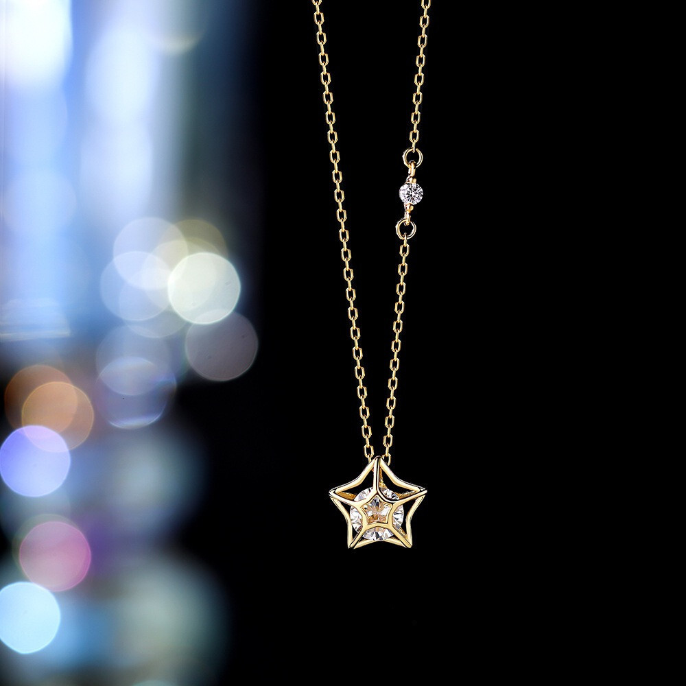Beixi Jewelry Pure Sier Five-Pointed Star Hollow Inlaid Dia Necklace for Women, Niche Design Sense, Simple Forest Style Collarbone Chain