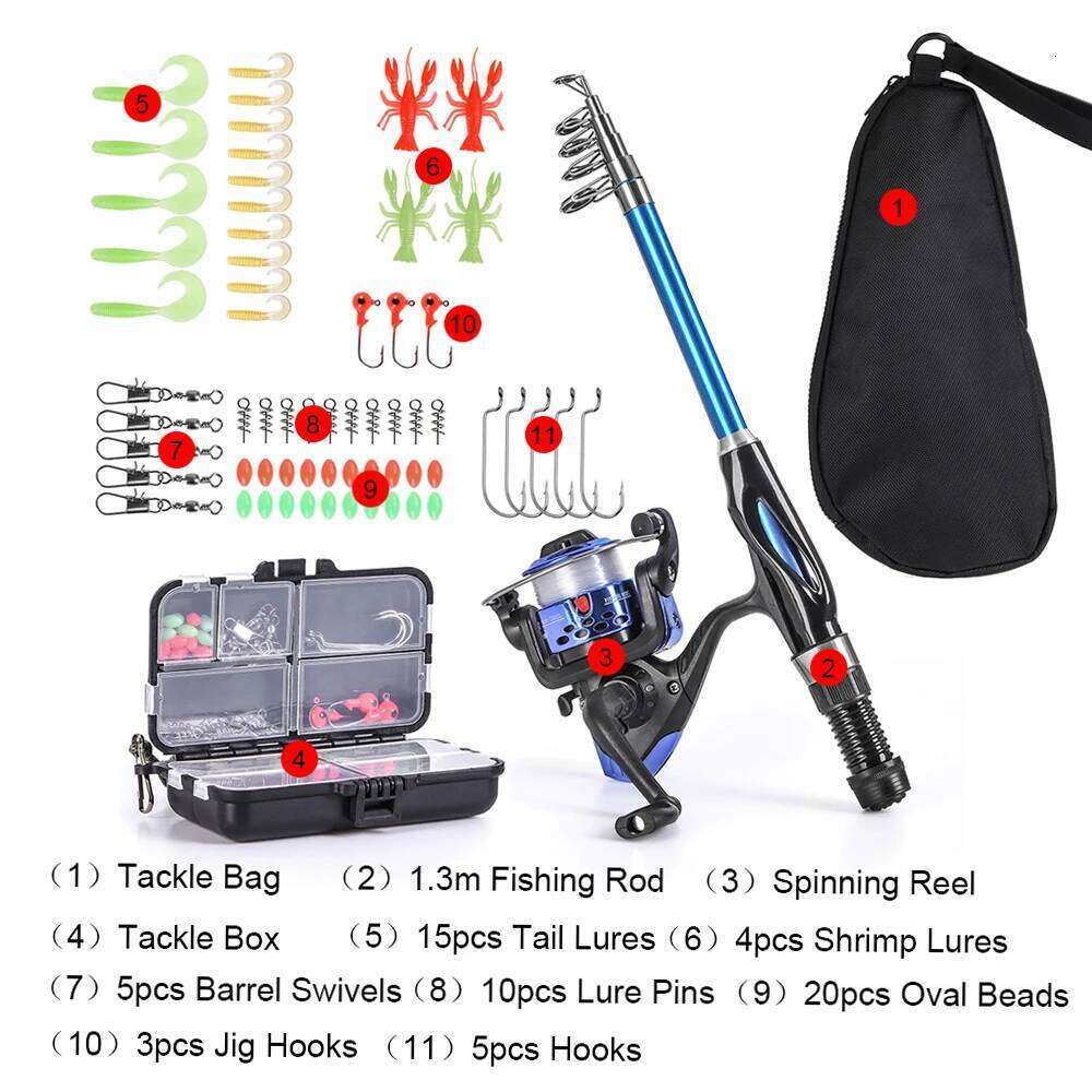 Fishing Set With 1.5-Meter Telescopic Fishing Rod Reel Set, Including Hook, Soft Bait, Bucket, And Rotating St