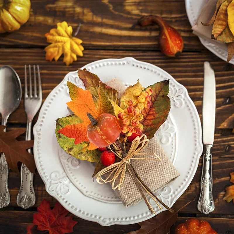 Artificial Maple Leaf Pumpkin Berry Branches Autumn Harvest Home Table Ornament DIY Thanksgiving Halloween Party Decorations C250919