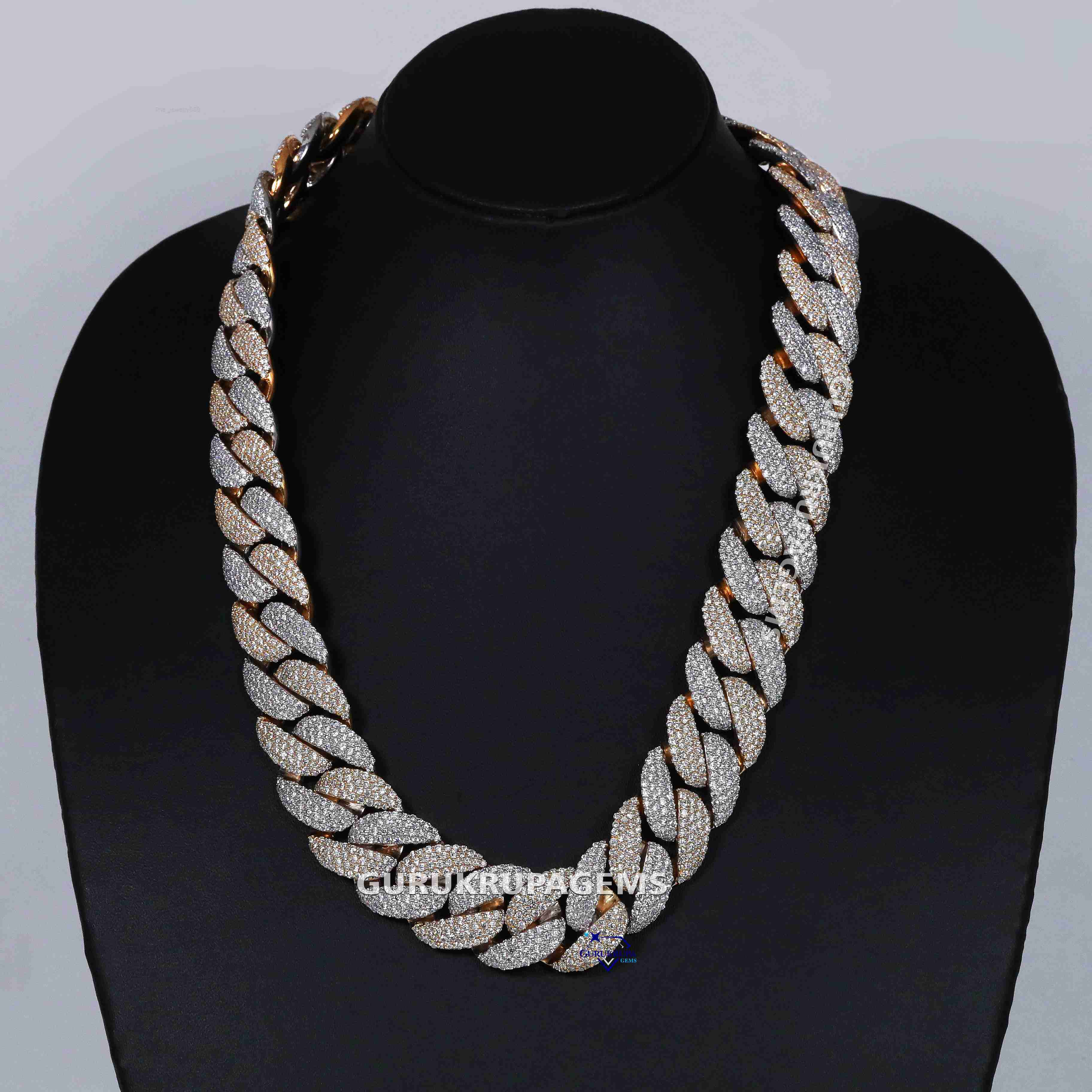 Exclusive 14 Kt Yellow and White Gold Hip Hop Cuban Party Wear Chain Enhance With Lab Grown Round Brilliant Cut Vvs Diamond
