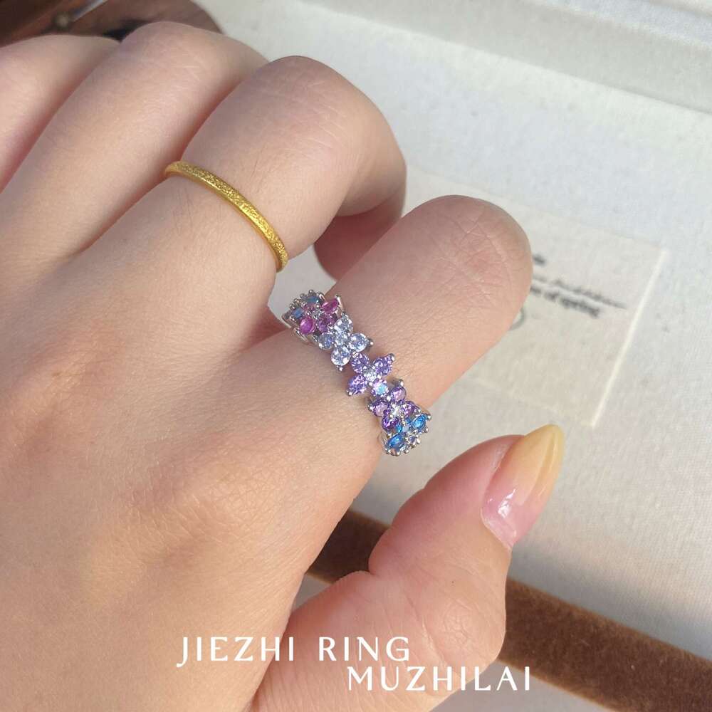 Monet Garden Colored Diamond Flower Dopamine Colorful Gemstone Runaway Princess Ring