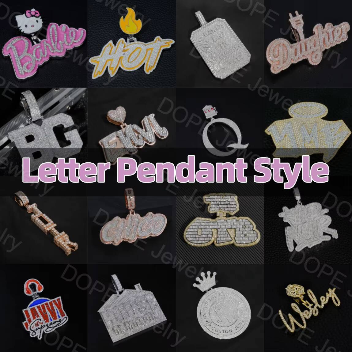 Hiphop Customized Trend Moissanite Pendant Initial Letter Hollow Charm 925 Silver Iced Out VVS Moissanite Pendant