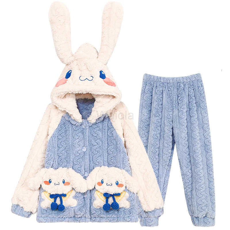 Sanrio Pochacco Kuromi Children Flannel Pajama Kawaii Anime Autumn Winter Girls Warm Thicken Loungewear Homewear Set Gift L250919