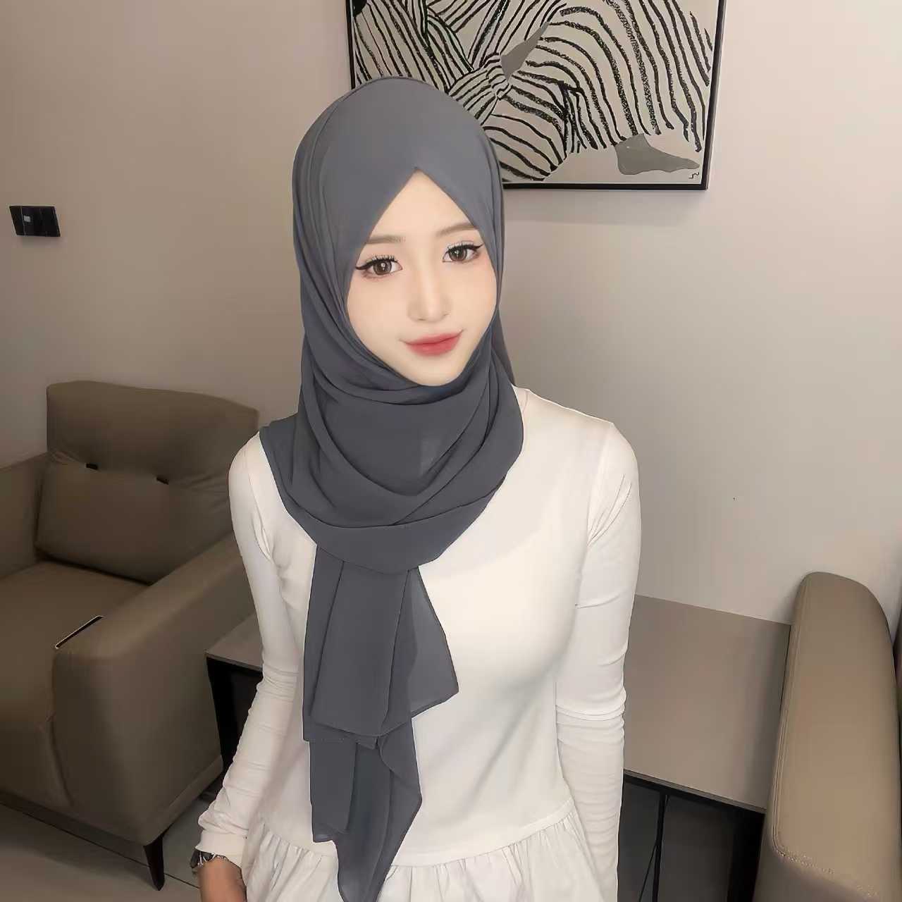 T1789 Classic Solid Color Pearl Chiffon Scarf, Elegant and Stylish Women's Scarf